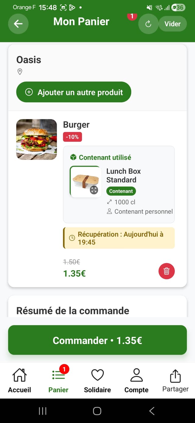 Commande – aperçu de l’application Csibon côté utilisateur