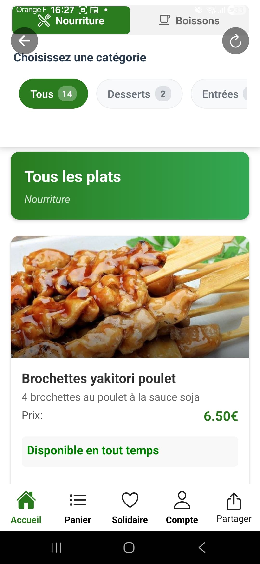 Choix du menu