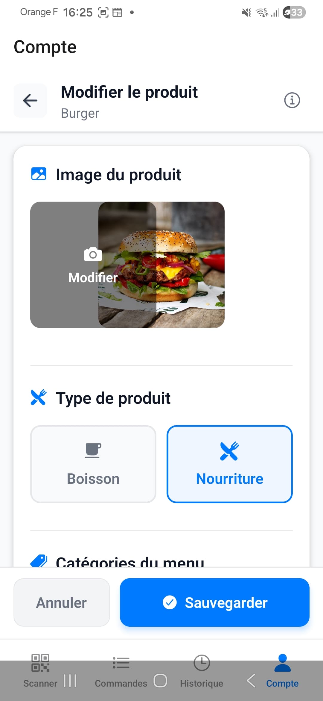 Gestion des produits – interface Csibon pour les équipes CHR